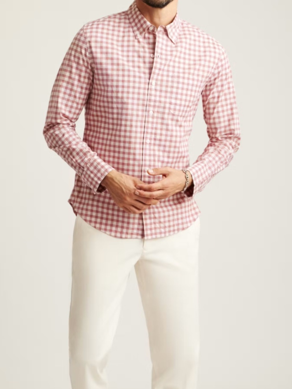 Men's Tailored Fit Button Down Shirt in Rose Pink Gingham.